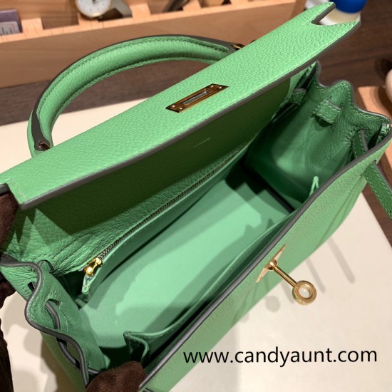 Hermes Kelly 25cm togo 3I/ Vert Criquet Gold Hardware Full Handmade 037