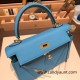 Hermes Kelly 25cm togo 7B /Turquoise Blue Gold Hardware Full Handmade 038