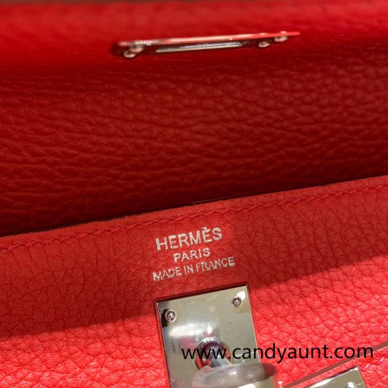 Hermes Kelly 25cm togo S3/Rouge Cœur Silver Hardware Full Handmade 039