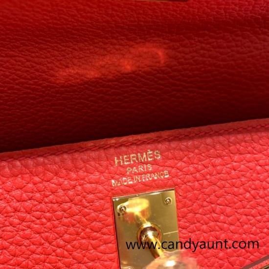 Hermes Kelly 25cm togo S3/Rouge Cœur Gold Hardware Full Handmade 040