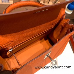 Hermes Kelly 25cm togo 93 /Orange Silver Hardware Full Handmade 041