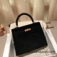 Hermes Kelly 25cm sellier chamois 89 /Black Rosegold Hardware Full Handmade 044