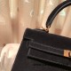 Hermes Kelly 25cm sellier chamois 89 /Black Rosegold Hardware Full Handmade 044