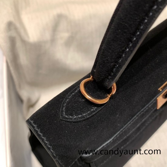 Hermes Kelly 25cm sellier chamois 89 /Black Rosegold Hardware Full Handmade 044