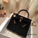 Hermes Kelly 25cm sellier chamois 89 /Black Rosegold Hardware Full Handmade 044