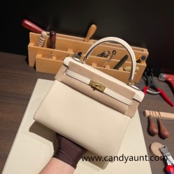 Hermes Kelly 25cm swift I2/ Nata Gold Hardware Full Handmade 046