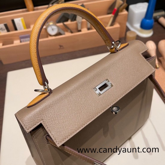 Hermes Kelly 25cm sellier swift Q1 /Sauge Gold Hardware Full Handmade 049