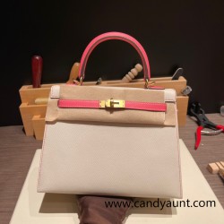 Hermes Kelly 25cm sellier swift 10 /Craie & 8W/ Rose Azalee Gold Hardware Full Handmade 050