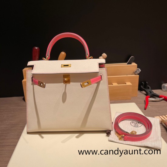 Hermes Kelly 25cm sellier swift 10 /Craie & 8W/ Rose Azalee Gold Hardware Full Handmade 050