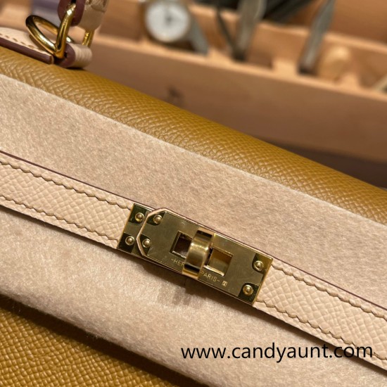 Hermes Kelly 25cm sellier Epsom touch U8 /Bronze Dore & P1 /Rose Eglantine Gold Hardware Full Handmade 053