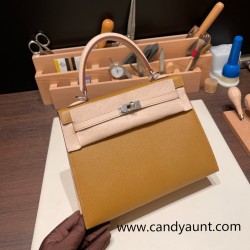 Hermes Kelly 25cm sellier Epsom touch U8 /Bronze Dore & P1 /Rose Eglantine Silver Hardware Full Handmade 054