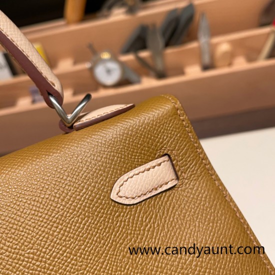 Hermes Kelly 25cm sellier Epsom touch U8 /Bronze Dore & P1 /Rose Eglantine Silver Hardware Full Handmade 054