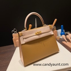 Hermes Kelly 25cm sellier Epsom touch U8 /Bronze Dore& P1/ Rose Eglantine Gold Hardware Full Handmade 055