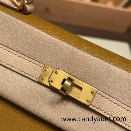 Hermes Kelly 25cm sellier Epsom touch U8 /Bronze Dore& P1/ Rose Eglantine Gold Hardware Full Handmade 055