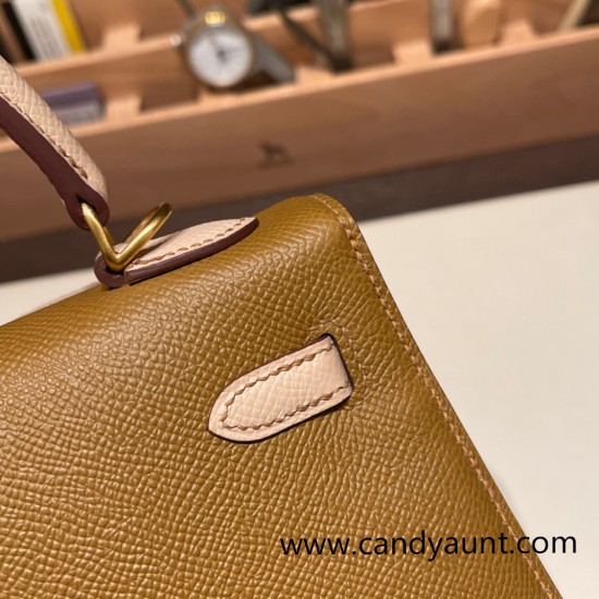 Hermes Kelly 25cm sellier Epsom touch U8 /Bronze Dore& P1/ Rose Eglantine Gold Hardware Full Handmade 055