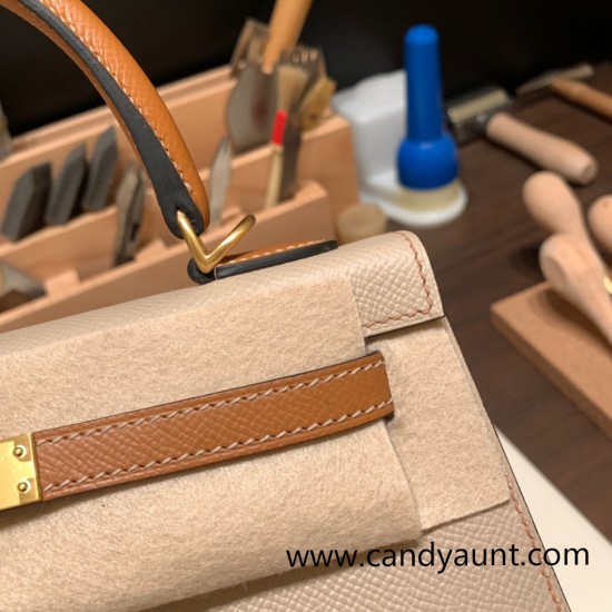 Hermes Kelly 25cm sellier Epsom touch S2 /Trench& ck37/ Gold Gold Hardware Full Handmade 056