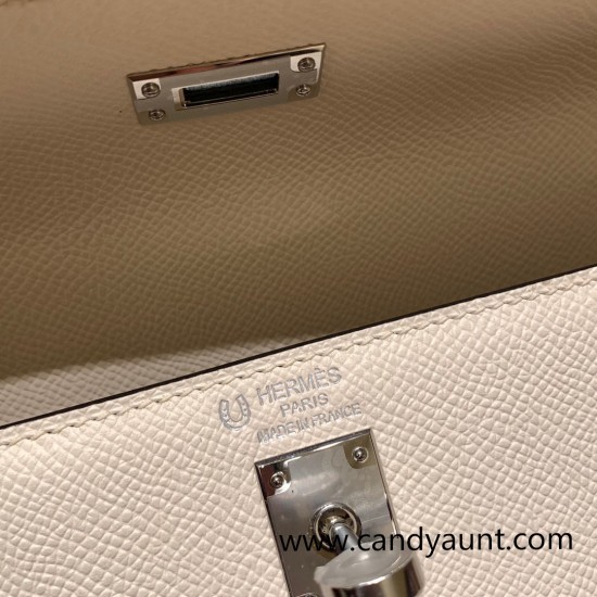 Hermes Kelly 25cm sellier Epsom touch 10 /Craie& 9W /Crocus Silver Hardware Full Handmade 058