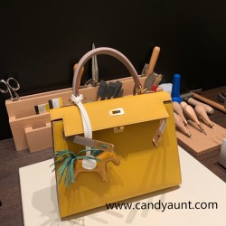 Hermes Kelly 25cm sellier Epsom touch 9D /Jaune Ambre & M8/Gris Asphalt Gold Hardware Full Handmade 060