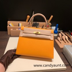 Hermes Kelly 25cm sellier Epsom touch 9H/Soleil & P1 /Rose Eglantine Gold Hardware Full Handmade 061