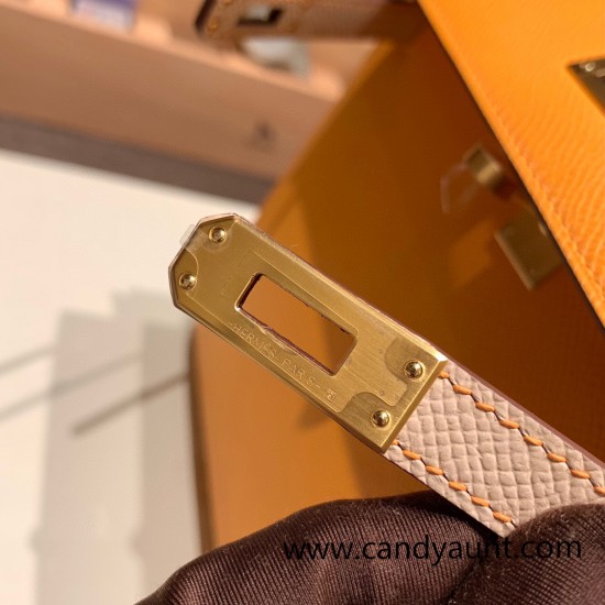 Hermes Kelly 25cm sellier Epsom touch 9H/Soleil & P1 /Rose Eglantine Gold Hardware Full Handmade 061