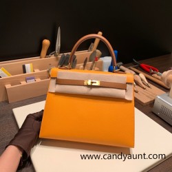 Hermes Kelly 25cm sellier Epsom touch 9H/ Soleil & 37 /Gold Gold Hardware Full Handmade 062