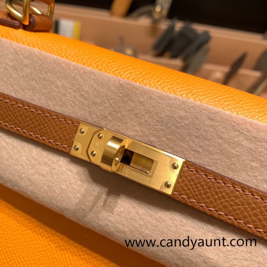 Hermes Kelly 25cm sellier Epsom touch 9H/ Soleil & 37 /Gold Gold Hardware Full Handmade 062