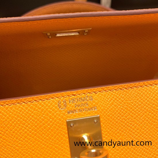 Hermes Kelly 25cm sellier Epsom touch 9H/ Soleil & 37 /Gold Gold Hardware Full Handmade 062