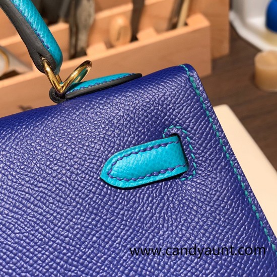 Hermes Kelly 25cm sellier Epsom touch 7T /Blue Electric & 7F /Blue Paon Gold Hardware Full Handmade 063