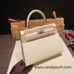 Hermes Kelly 25cm sellier Epsom I2 /Nata Silver Hardware Full Handmade 069