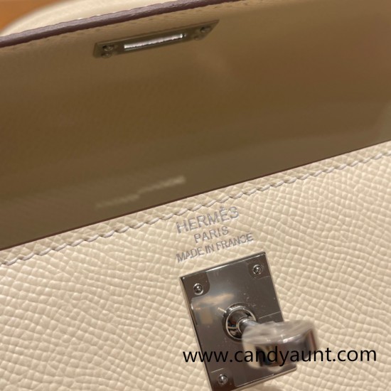 Hermes Kelly 25cm sellier Epsom I2 /Nata Silver Hardware Full Handmade 069