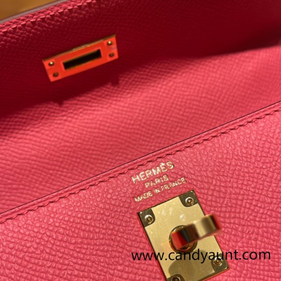 Hermes Kelly 25cm sellier Epsom U5 /Rose Lipstick Gold Hardware Full Handmade 078