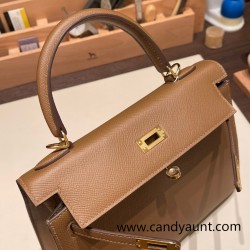 Hermes Kelly 25cm sellier Epsom 3G /Alezan Gold Hardware Full Handmade 081