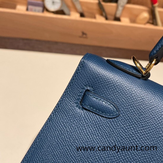 Hermes Kelly 25cm sellier Epsom S4 /Deep Blue Gold Hardware Full Handmade 082