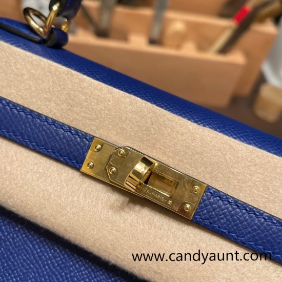 Hermes Kelly 25cm sellier Epsom 7T /Blue Electric Gold Hardware Full Handmade 087