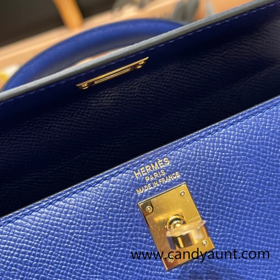 Hermes Kelly 25cm sellier Epsom 7T /Blue Electric Gold Hardware Full Handmade 087