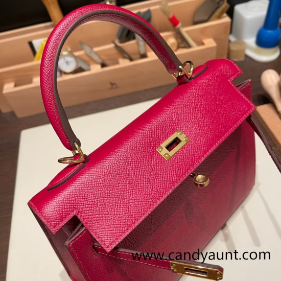 Hermes Kelly 25cm sellier Epsom B5 /Ruby Gold Hardware Full Handmade 093