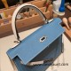 Hermes Kelly 25cm sellier Epsom 75/Blue Jean & 10 /Craie Silver Hardware Full Handmade 096