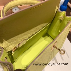 Hermes Kelly 25cm sellier Epsom 9R/Lime Gold Hardware Full Handmade 100