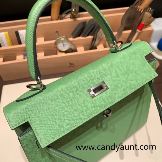 Hermes Kelly 25cm sellier Epsom 3I/Vert Criquet Silver Hardware  Full Handmade 101