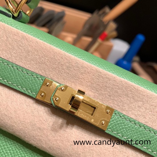 Hermes Kelly 25cm sellier Epsom 3I/Vert Criquet Gold Hardware  Full Handmade 102