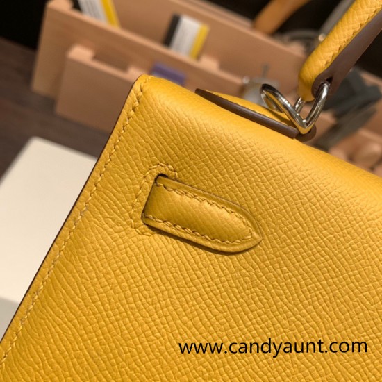 Hermes Kelly 25cm sellier Epsom 9D /Jaune Ambre Silver Hardware Full Handmade 110