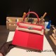 Hermes Kelly 25cm sellier Epsom S3/Rouge Cœur & I6 /Rose Extreme & B3 /Blue Zanzibar  112