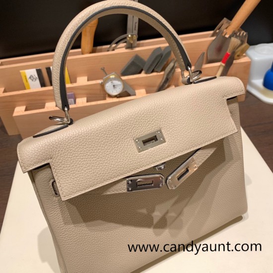 Hermes Kelly 25cm togo 81 / Gris Tourterelle Silver Hardware Full Handmade 118