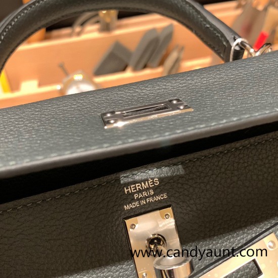 Hermes Kelly 25cm togo 6O /Vert Cypres Silver  Hardware Full Handmade 123