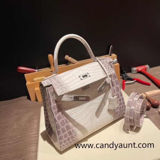 Hermes Kelly 28CM CrocodileHimalaya 28Kelly SilverHardware  FullHandmade 003