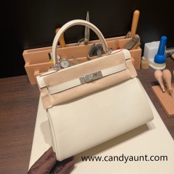 Hermes Kelly 28CM swift 10 /Craie swift SilverHardware  FullHandmade 004