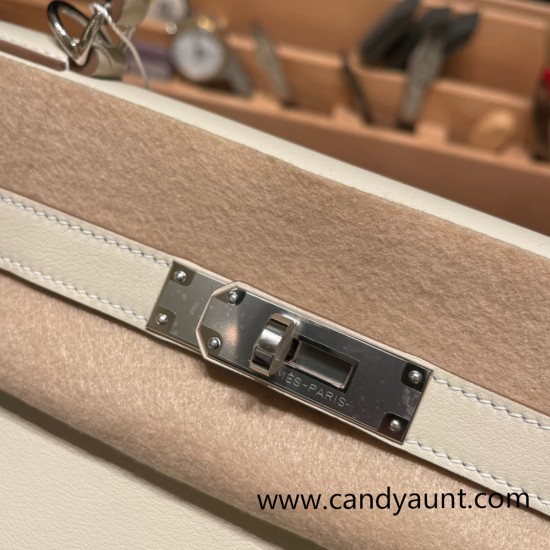 Hermes Kelly 28CM swift 10 /Craie swift SilverHardware  FullHandmade 004