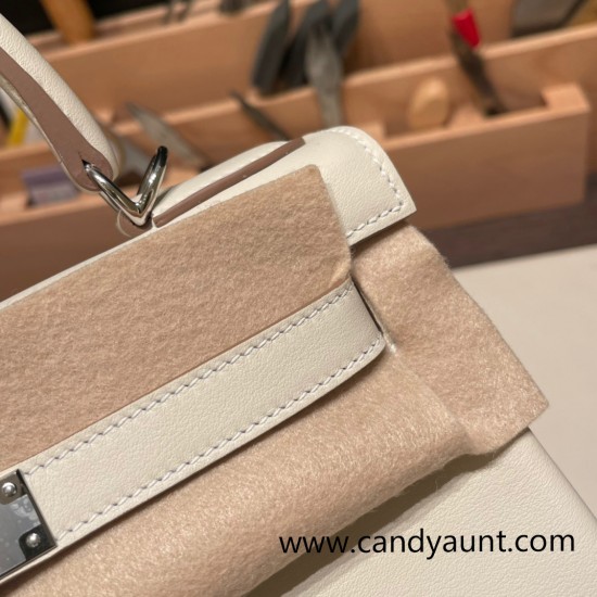 Hermes Kelly 28CM swift 10 /Craie swift SilverHardware  FullHandmade 004