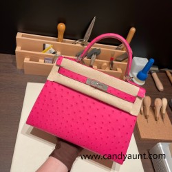 Hermes Kelly 28CM Ostrich 8T /Rose Candy SilverHardware  FullHandmade 007