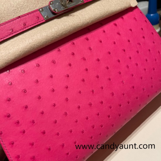 Hermes Kelly 28CM Ostrich 8T /Rose Candy SilverHardware  FullHandmade 007